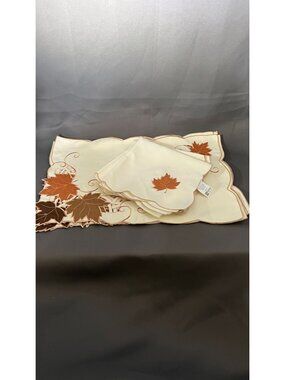 Fall Embroidered Maple Leaf Napkins & Table Runner Set - some stains